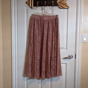 Pink lace midi skirt